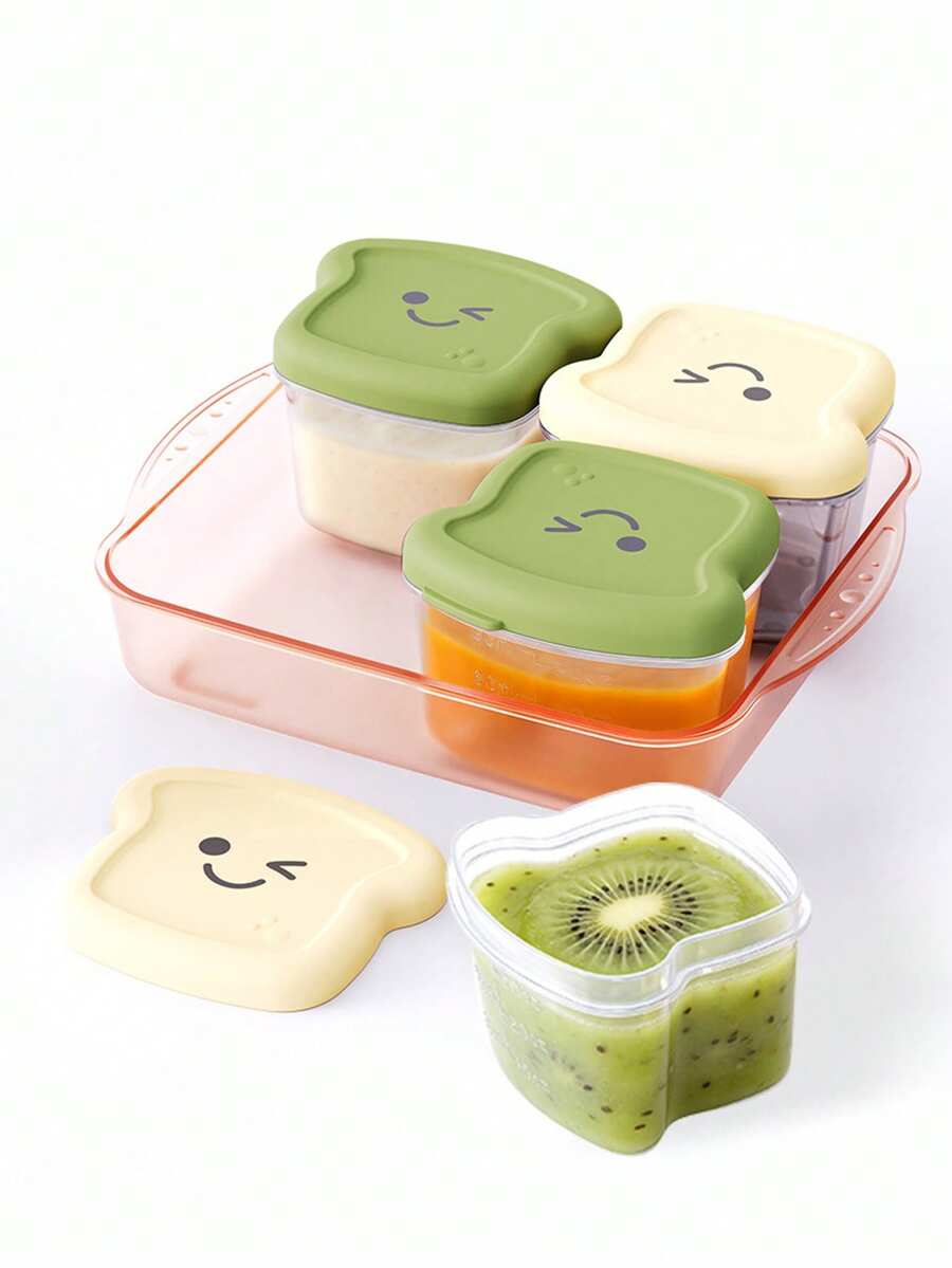 4pcs Cartoon Baby Food Containers/Toast Theme Baby Food Containers/Baby Food Containers/Material: PP/Capacity: 90ml/3.04fl Oz