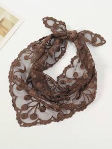 1pc Lace Floral Trim Triangular Scarf - Multicolor - View 1