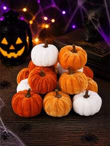 Mini Flannel Covered Artificial Pumpkin Set, 5cm Small Foam Pumpkin With Hanging Rope, Thanksgiving Halloween Autumn Harvest Desktop Home Party Holiday Decoration - Multiple Styles - View 10
