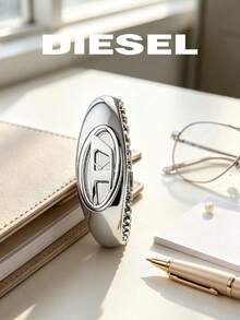 DIESEL DZ5606 Women Silver Quartz Watch Distinctive Oval Logo Case Polished Metal Bracelet Elegant Dress Gift Watch For Women - Silver - View 6