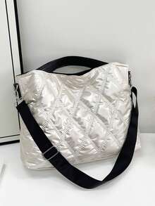 Premium Texture Large Capacity New Fashion Autumn/Winter Padded Shoulder Bag Commuter Casual Tote Bag - White - View 7