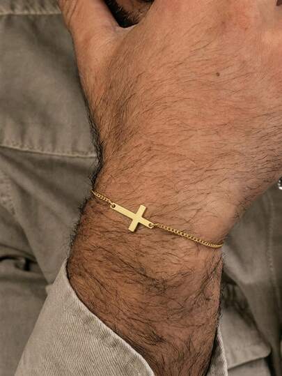 Men'sStainless Steel Cross Bracelet Minimalist Religious Accessory,Suitable Daily And Occasions,Gift Christian Holidays Like Christmas,Father's Day