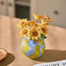 1pc Handmade Globe Pattern Ceramic Vase, Creative Round Textured Vase, Modern Aesthetic Desktop Ornament, Decorative Flower Vase For Living Room Bedroom Office Home Table Decor - Multi-color - View 1