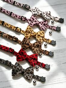 Leopard Print Pet Collar, Suitable For Small Dogs And Cats, Decorated With Bowknot, With Adjustable Strap And Quick-Release Buckle, Cute And Fashionable, Unisex For Pets - Multicolor - View 3
