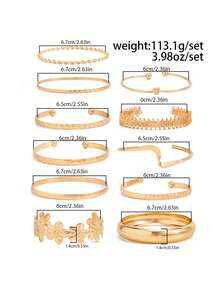 11pcs Vintage Elegant Fashion Metal Flower Bracelet Set, Multi-Piece Stackable Arm Bands, Suitable For Women's Daily, Party, Vacation And Various Occasions - Yellow Gold - View 8