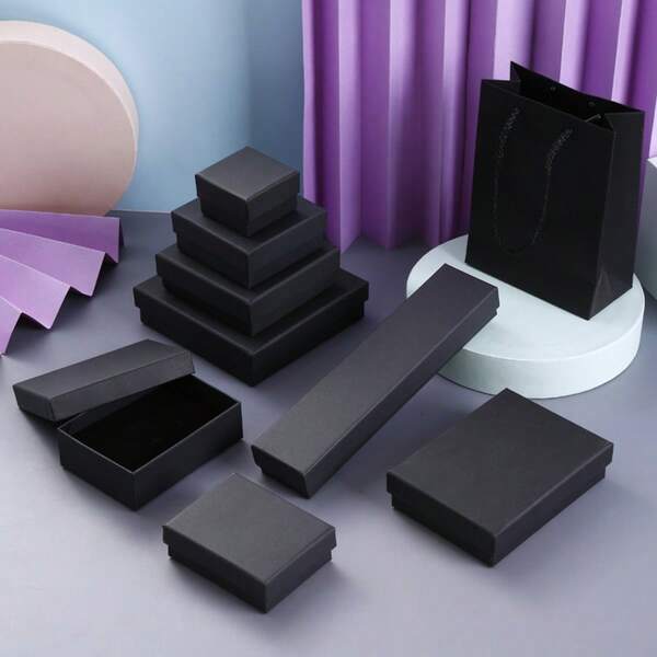 6pcs Luxury Black Jewelry Box Lift-Off Lid Premium Empty Gift Storage Box For Necklace Bracelet Ring Organizer Case Packing Presentation Holder