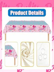 Splendor Blue Plaid Disposable Party Tablecloth, Cute Cartoon Silhouette Print Tablecloth, Birthday Table Decoration - Multicolor - View 7