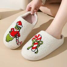 The Grinch 1 paire de chaussons d'hiver verts en fourrure, chaussons de maison confortables, chaussons thermiques d'automne, chaussons de mode pour le bureau, chaussons de voyage unisexes pour couples, chaussons de costume de fête, conviennent comme cadeaux d'anniversaire de vacances pour la famille et les amis, cadeaux de Noël, conviennent pour le port quotidien et festif, accessoires de costume d'Halloween - Multicolore - Voir 8