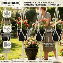 2pcs/4pcs Bohemian Style Handmade Woven Cotton Rope Plant Hanging Basket, Hanging Flower Pot Basket Net Rack, Heavy Duty Indoor Outdoor Home Bedroom Living Room Garden Balcony Patio Storage Decorative Hanging Net - Macrame Hanging Chair - View 3