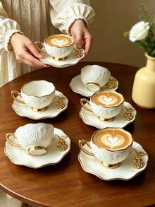Set 6 Buah / Set 1 Buah: Set Cangkir dan Tatakan Kopi Keramik Mawar 3D 90ml, Cocok untuk Digunakan di Microwave dan Mesin Pencuci Piring, Termasuk Cangkir Espresso dan Cangkir Kopi Arab. Sempurna untuk Teh Sore, Kafe, Dapur, dan Dekorasi Rumah; Hadiah yang Ideal. - MultiWarna - View 8