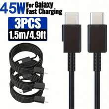 3入 45W 雙 Type C 超快充線 5A PD USB C 轉 USB C 快充數據線，相容 iPhone 17 16 15 Pro Max 及系列 - 黑色 - 查看 8