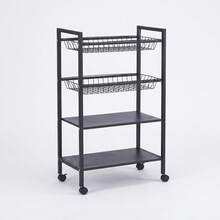 4 Tier Rolling Storage Trolley Cart Metal Kitchen Vegetable Basket Rack Wheels Mobile Shelving Unit, Metal Frame Narrow Carts For Home Kitchen, Laundry - View 8