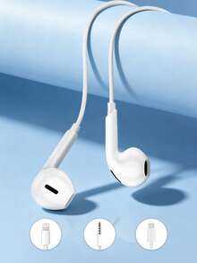 Earphone Berkabel High-Fidelity Cincin Tembaga Asli Putih dengan Mikrofon, 3.5mm, Type-C, Lightning Universal In-Ear Headphones untuk Panggilan dan Musik - View 1