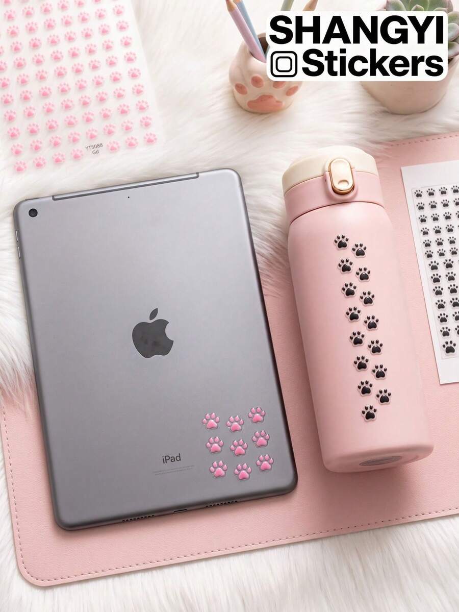 2styles Dual-Color Paw Print Decorative Stickers, Easy-Peel Adhesive Backing, Secure Adhesion, Customizable Layout, Suitable For Phone Cases, Water Bottles, Digital Accessories, Storage Containers And Other Item Exterior Customization - Decorative Stickers - View 1