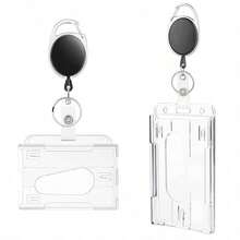 Oval Egg-Shaped Retractable Badge Holder With Dual Card Slots And Easy-Pull Clip, Transparent - Multicolor - View 2