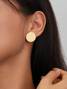 1 Pair Minimalist Gold Mirror Polished Metal Hoop Earrings, Suitable For Everyday Wear - Gold - View 7