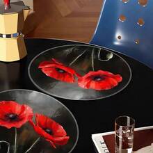 1/4/6pcs Dark Red Poppy Hand-Painted Pattern Placemats, Suitable For Home Kitchen, Made Of Polyester Fiber, Kitchen Table Decoration, And Party Scene Decoration - Multicolor - View 6