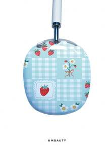 GIIPPA Glossy Hard Ear Cup Protective Cover Strawberry Pattern Unisex Anti-Scratch Shell Compatible With AirPods Max 1/2 Oval Over-Ear Headphones For Daily Commute, Campus, Cafe, Travel, Picnic And Other Scenarios Matching Accessories - Baby Blue - View 2