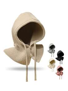 1pc Unisex Knitted Hooded Balaclava Scarf, All-In-One Warm Scarf With Adjustable Drawstring And Buttons, Autumn/Winter Warm Fashion Headwear - Button-down Balaclava Hat - View 1