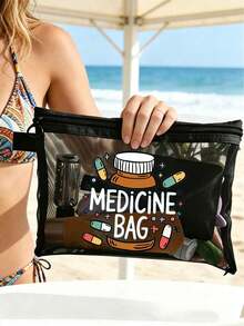 Medicine Storage Bag, Printed With Capsules, Letters, Pill Bottles, Portable Jewelry Storage Bag With 8-Compartment Portable Multi-Layer Pill Box, Travel Storage, For Storing Daily Medications And Vitamins, Essential For Doctors And Nurses, Travel, Hiking, Emergency Rescue, Personalized Creative Gift With Cartoon Logo. - Multicolor - View 7