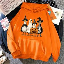Halloween Goose Hoodie Cute Pumpkin Witch Hat Graphic Cozy Fall Sweatshirt Unisex Warm Pullover Orange Streetwear Printing Tops,Essentials,Jyghnvb - Black - View 3