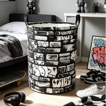1PC Cool Racing Monster Truck Print Storage Basket, With Race Flags And Trophy Patterns, Multipurpose Household Storage For Clothes And Miscellaneous Items, Perfect For Decorating Bedrooms, Living Rooms, And Home Spaces. - Black and White - View 6
