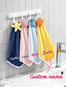 Custom Cute Cartoon Hand Towel With Name, Personalized Kitchen And Bathroom Hanging Towel, Home Decor, Soft For Daily Use, Mother's Day Or Father's Day Gift, 4-Color Customized Embroidered Name Towel, Practical And Fun, Aesthetic Home - Multicolor - View 6