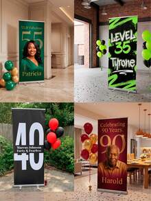 1pc Customizable Banner, Personalized Vertical Promotional Banner, Personalized Photo Polyester Fiber Banner, Personalized Birthday Poster/Portrait With Photo, Birthday Sign, Elegant Display, Customized Photo Printing, Personalized Triple Telescopic Banner - Suitable For Weddings, Birthdays, Anniversaries, Graduations, Indoor/Outdoor Events, Retail Promotions And Event Signage, Modern Style, High-Quality Printing. Suitable For Indoor, Garden, Fence Use, Perfect Party Decoration Choice For Various Occasions. - Multicolor - View 4