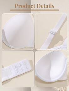 1pc Women's Deep V Push-Up Bra - Padded Seamless Underwire Bra, Smooth Solid Color T-Shirt Bra, Comfortable Lift, Invisible Fit - White - View 8