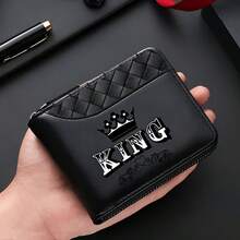 KING Crown Print Men's Zipper Wallet,Multi-Card Slot,Coin And ID Integrated Short Wallet,PracticalGiftforMen,Boyfriend For Birthday Or Valentine's Day - Multicolor - View 3