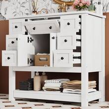 Bathroom Vanity Made Of Wood With 6 Drawers With Storage Foldable White - White - View 1
