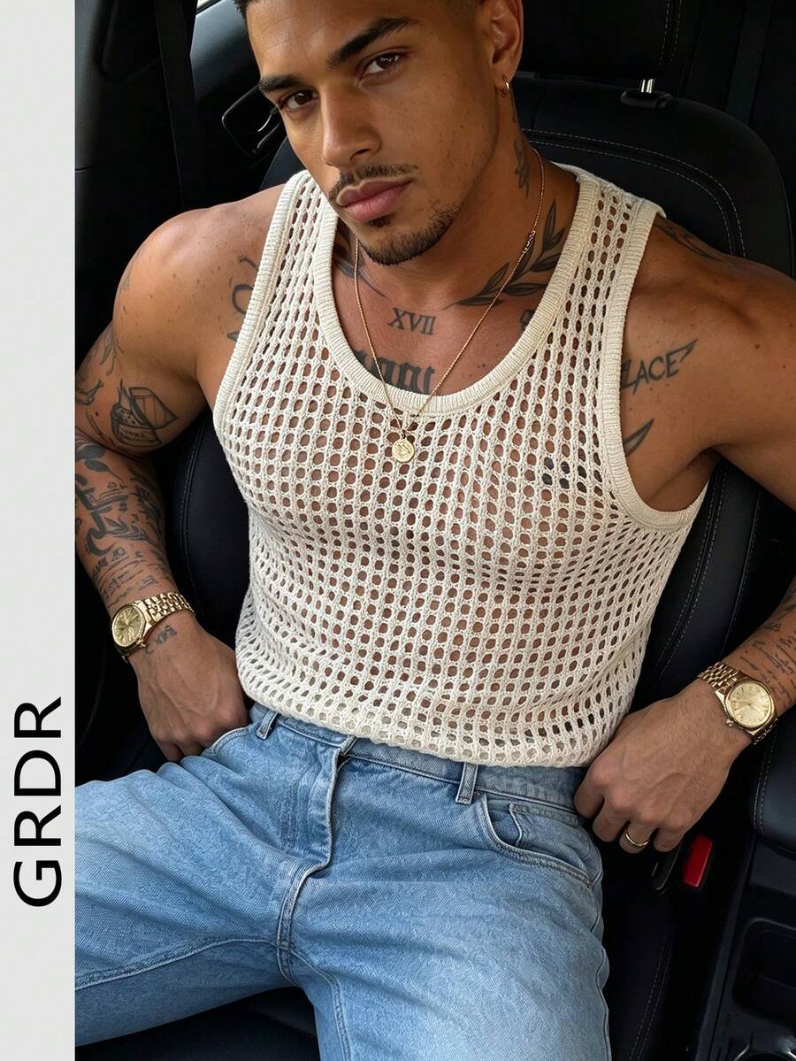 GRDR Men's Summer Knit Tank Top, Suitable For Commuting And Daily Wear - Apricot - View 1