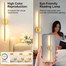2pcs Black/Gold Battery Powered Wall Lights, 3000/4000/6000K With Remote Control And Timer Function, 71.88cm Dimmable LED Wireless Wall Lights, Suitable For Living Room, Bedroom, Hallway, Hotel And Home Decor - Multicolor - View 4