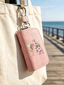 Pink Zipper Key Pouch With Fairy, Flower And Letter, Matte Leather, Functional Key Pouch Suitable For Car, Home And Office - Perfect For Graduation, Teacher's Day - Neutral Design, Travel Accessory, Elegant Jewelry, Premium Craftsmanship, Professional Accessory, Perfect Gift For Classmates And Friends, Realistic, Mini, Minimalist Style, Perfect Wedding And Holiday Gift Or Accessory For Women's Handbag, Keychain, Valentine's Day Gift, Ideal Choice For Graduation Ceremony And Teacher's Day - Multicolor - View 6