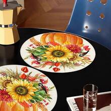 1/4/6pcs Autumn Collection Sunflower Bird Berry Hand-Painted Pattern Placemats, Suitable For Home Kitchen, Made Of Polyester Fiber, Kitchen Table Decoration, And Party Scene Decoration - Multicolor - View 10