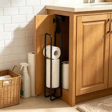1pc Modern Metal Hanging Toilet Paper Holder, 3-Roll Capacity Bathroom Storage Rack, No-Drill Easy Installation Toilet Paper Rack, Bathroom Cabinet Side Hanging Rack, Home Bathroom Toilet Paper Holder - Multicolor - View 5