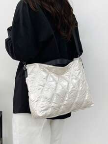 Premium Texture Large Capacity New Fashion Autumn/Winter Padded Shoulder Bag Commuter Casual Tote Bag - White - View 5
