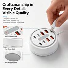 Upgraded 66W Round 8-Port USB Fast Charging Station - 4*Type-C PD + 4*USB-A, Compact Artistic Design, High-Speed Charging, Suitable For Laptops/Tablets/Multiple Devices, A Fast Charger Designed For Multiple Devices, Space-Saving Power Hub - View 6