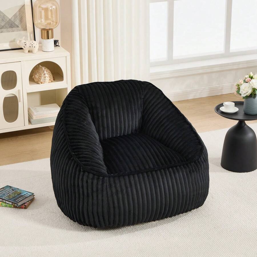 Light Luxury Style Bean Bag/Striped Design Bean Bag/Memory Foam/Versatile Use/Ergonomic Design/No Assembly Required/Suitable For Living Room, Bedroom, Shopping Malls - Black - View 1