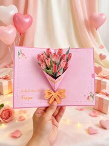 1pc 3D Bouquet Greeting Card - Unique Floral Decorative Design, Handwritten Message Function, Made Of Premium Paper, Suitable For Valentine's Day, Parents, Friends, Grandparents - Unique Creative Birthday Gift - Single Piece - View 3