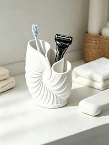 1pc Cute Bow-Shaped Storage Rack, Dual-Compartment Cup Holder, Multi-Function Bathroom Toothbrush & Toothpaste Holder, Vanity Makeup Brush Holder, Bedroom & Kitchen Countertop Decorative Pen & Pencil Organizer - 1 Conch Shell - View 5