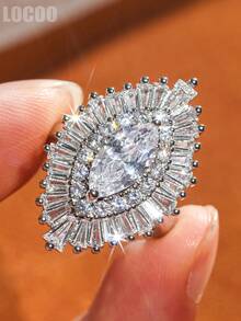 1pc Elegant Cubic Zirconia Ring For Women, Wedding Engagement Party Jewelry, Valentine's Day Gift - 1# - View 5