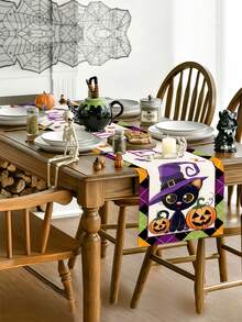 1pc, Halloween-Themed Table Runner, Microwave Dust Cover, Protective Cover, Rectangular Tablecloth, Washable, Suitable For Family Dinners, Coffee Tables, Kitchen And Dining Room Decorations, Table Decorations, Party And Scene Decorations, Home Decor, Outdoor Patio Table Runner Decorations, Entryway Decorations, Fireplace Mantle Decorations. - Multicolor - View 10