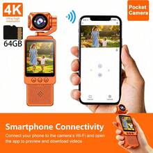 4K Wifi Digital Camera, Dv Camera, 180° Rotating Lens, With Flash, 1080P Ultra-Clear, Motion Stabilization, One-Click Recording/Video Shooting, Wifi Mobile Phone Connection, Equipped With 64Gb Sd Card - View 2