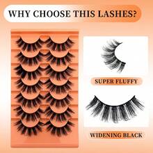 New 7 Pairs/Set 3D Mink Faux Eyelashes, Russian DD Curl, Handmade, Natural Fluffy And Dense, Full Strip False Eyelashes - Orange - View 5