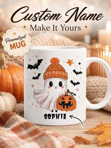 Personalized Halloween Mug, Spooky Gift, Customized Cute Ghost Halloween Mug, Spooky Ghost Mug Gift, Customized Halloween Mug - Multicolor - View 2