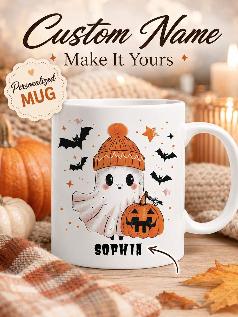 Personalized Halloween Mug, Spooky Gift, Customized Cute Ghost Halloween Mug, Spooky Ghost Mug Gift, Customized Halloween Mug