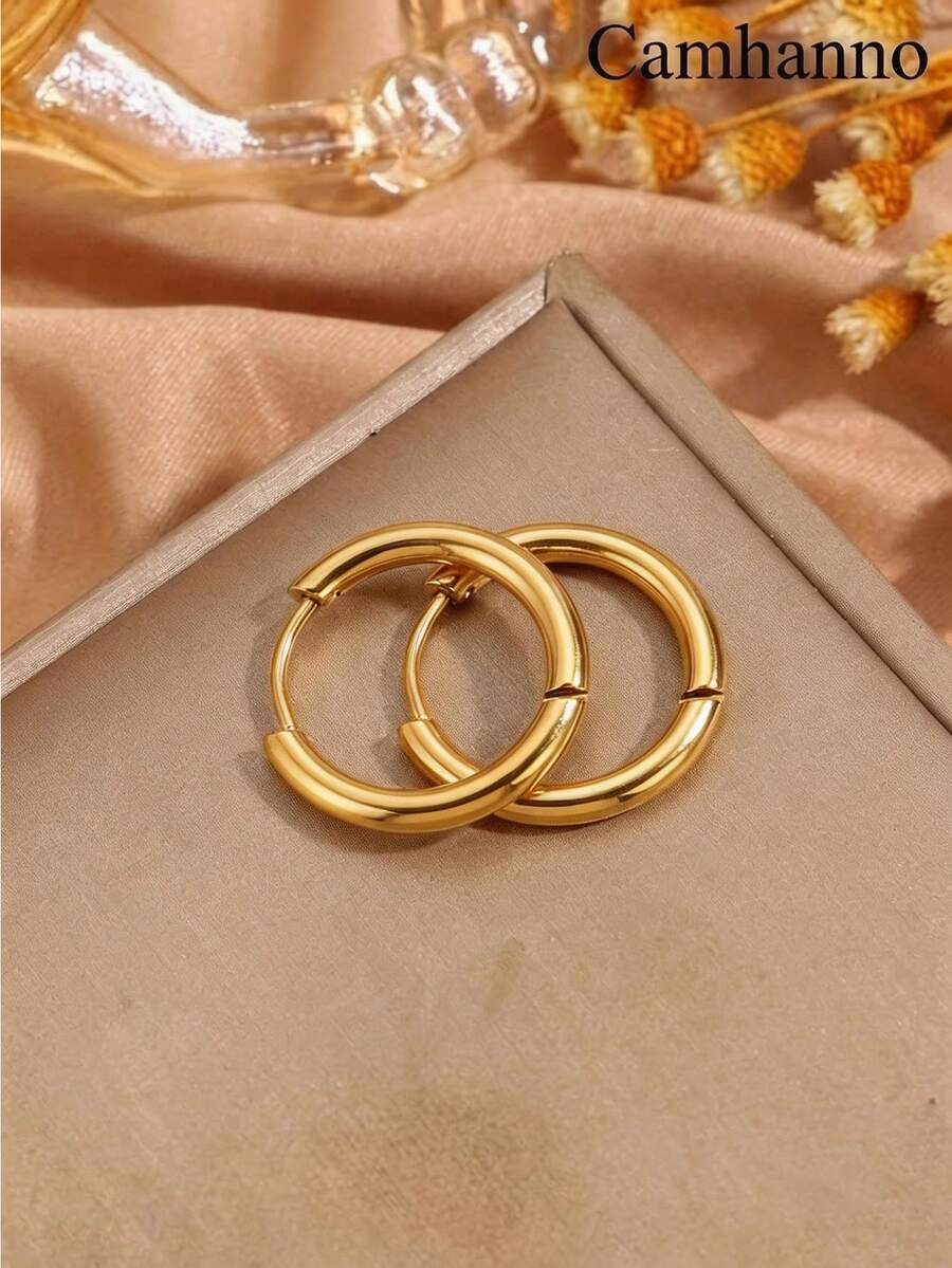 Camhanno 1對極簡不鏽鋼鏈條耳環,適合女性日常裝飾 - 金色 - 查看 1