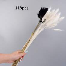 人造花飾品 17英吋蓬蓬草花藝裝飾，大容量高款兔尾草人造植物，波希米亞風婚禮裝飾 - 黑與白 - 查看 10