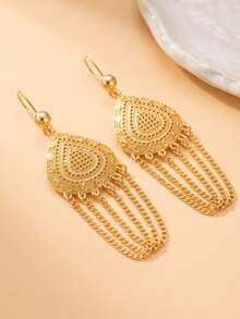 2pcs Personalized Water Drop Hollow Carved Tassel Pendant Earrings, Suitable For Women's Daily Commute Wear - Gold - View 6